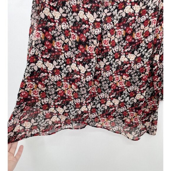 Rose & Olive Women's Red Black Floral V-Neck 3/4 Sleeve Layered Top Size S - Picture 6 of 10